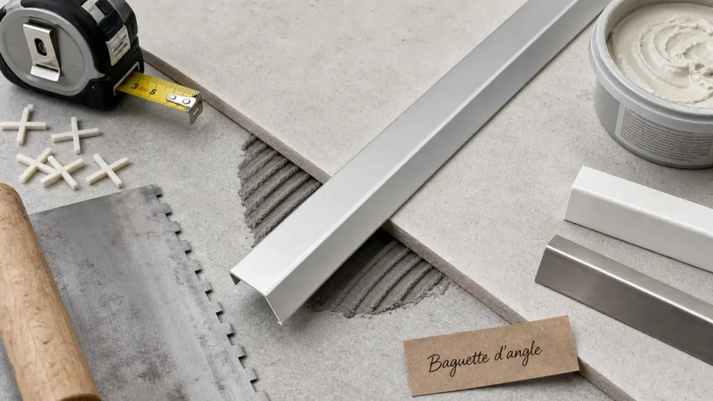 Baguettes angles carrelage en aluminium pour protéger les chants du carrelage