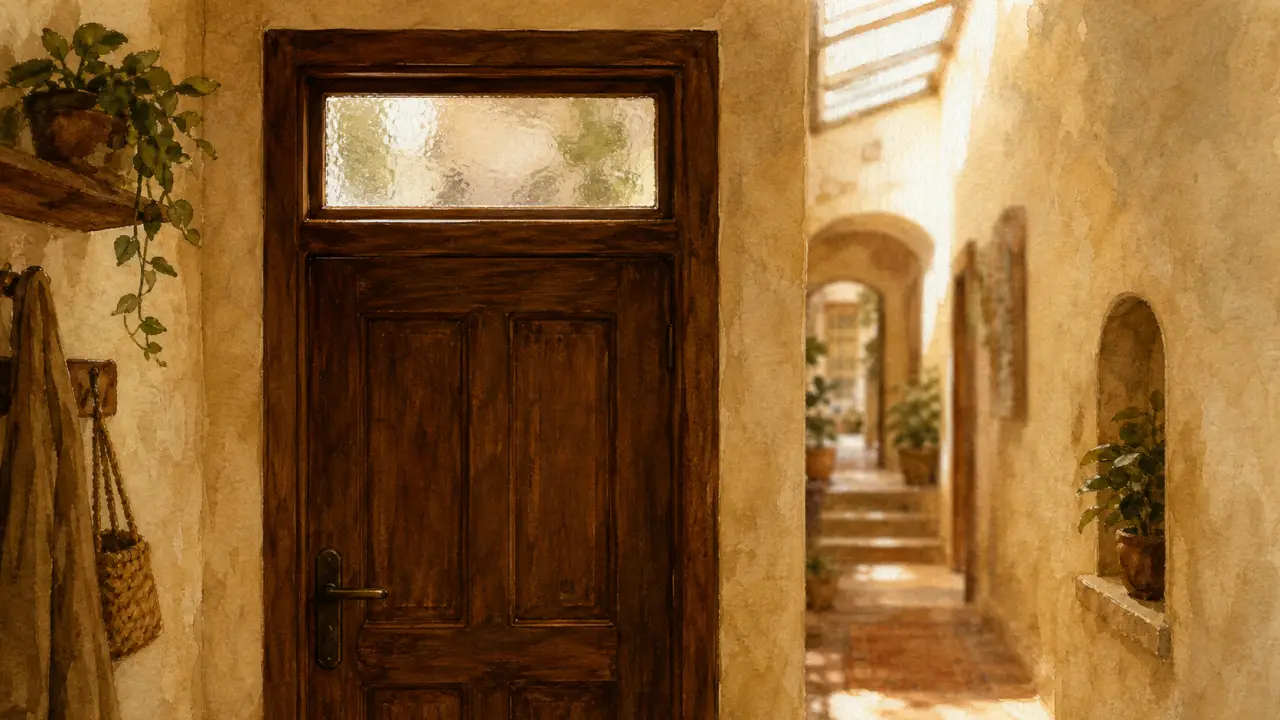 Imposte vitrée au-dessus d’une porte, lumière sans perdre l’intimité
