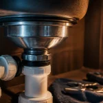 Bondé évier en inox raccordée au siphon, étanchéité durable