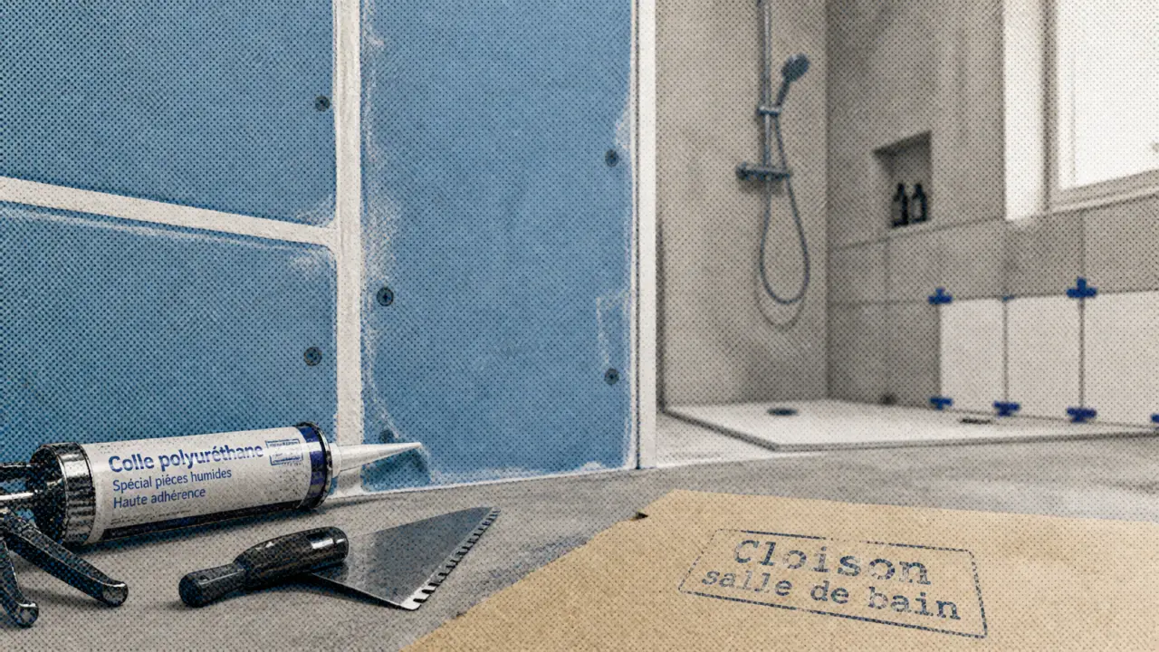 Cloison pour salle de bain prête à carreler, étanchéité et joints