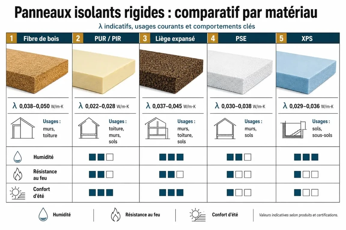Comparatif des panneaux isolants rigides selon le matériau et l’usage