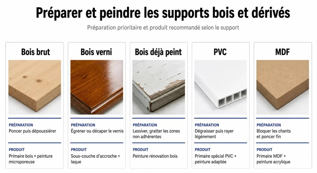 Tableau visuel des supports de lambris à peindre et des peintures compatibles