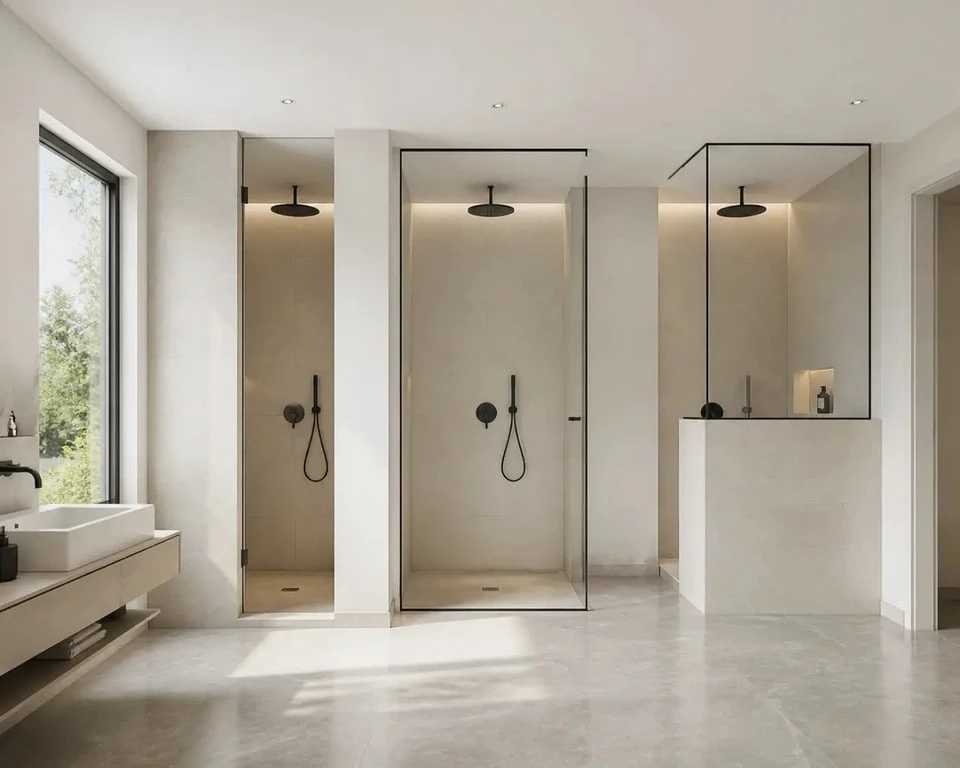 Cloison pour douche : trois solutions comparées dans une salle de bains moderne