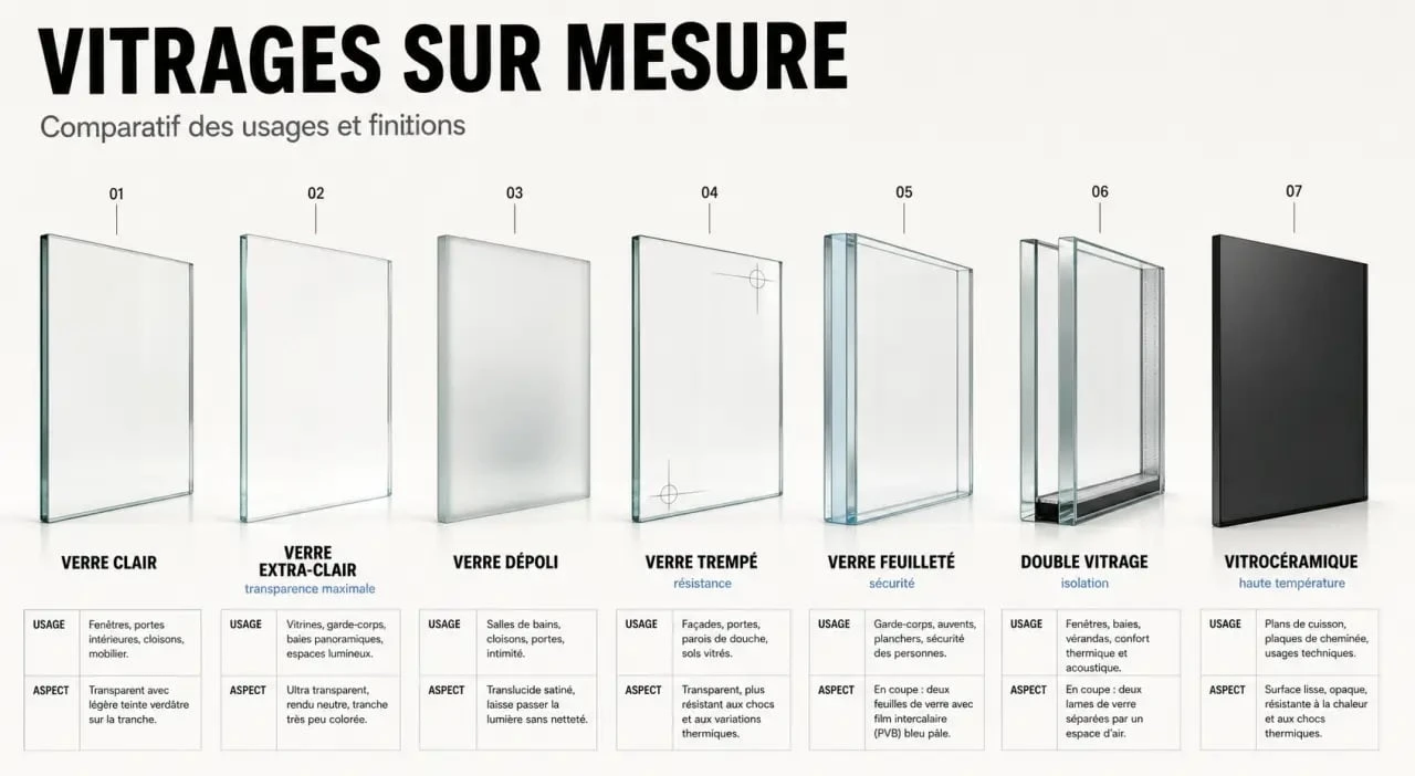 Vitrage sur mesure : comparaison des principaux types de verre et de leurs usages