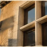 Fenêtre à meneaux, meneau et traverse sur façade ancienne