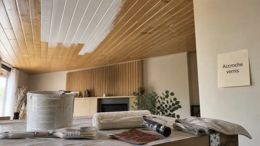 Peindre un lambris vernis sans poncer : primaire claire et égrenage grain 120 avant peinture