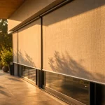 Store exterieur vertical : toile bien tendue, ombres nettes