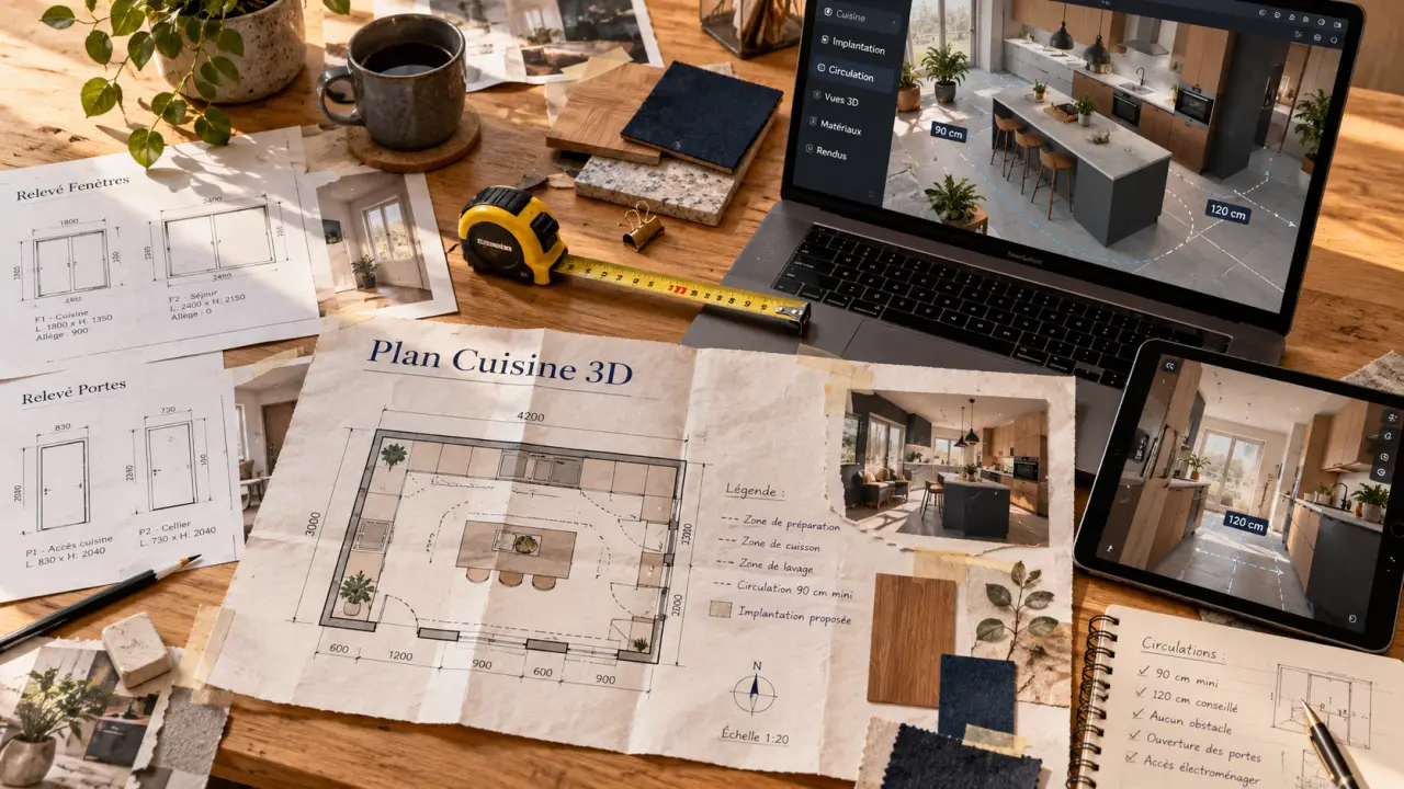 Conception cuisine logiciel : plan 3D pour vérifier la pièce