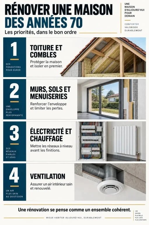 Infographie des priorités de rénovation d’une maison des années 70