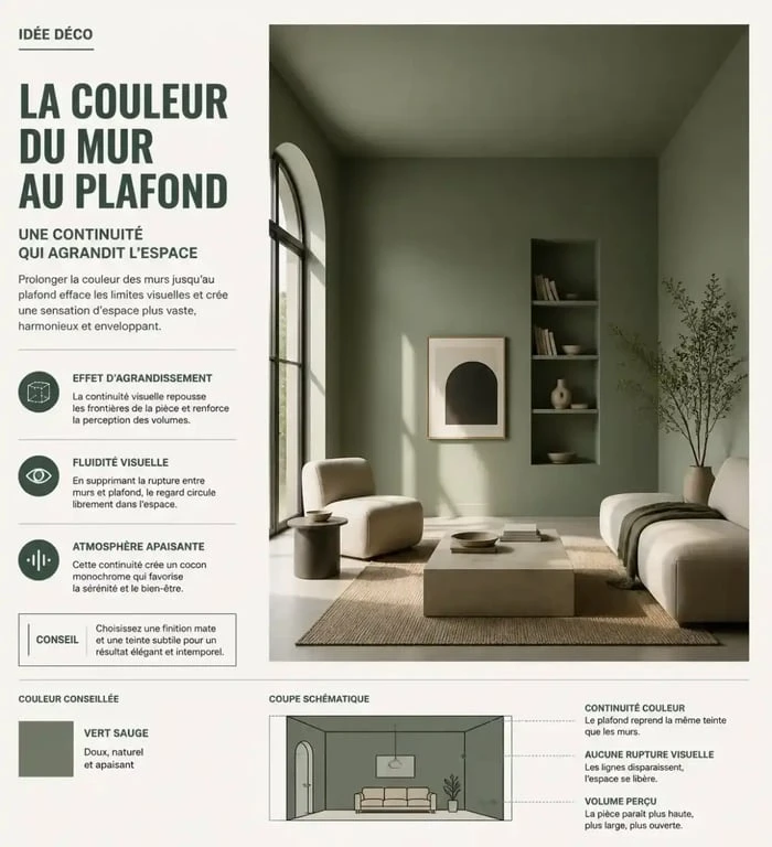 Continuité visuelle entre murs et plafond pour agrandir une pièce