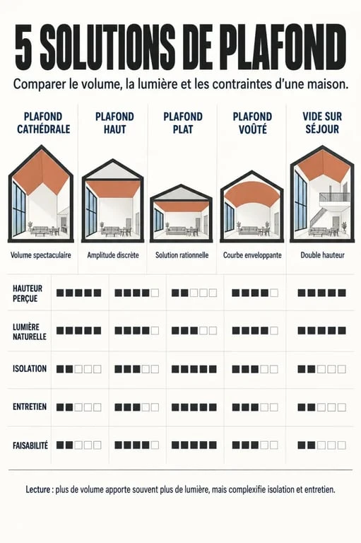 Infographie comparative des plafonds cathédrale et autres types de plafonds