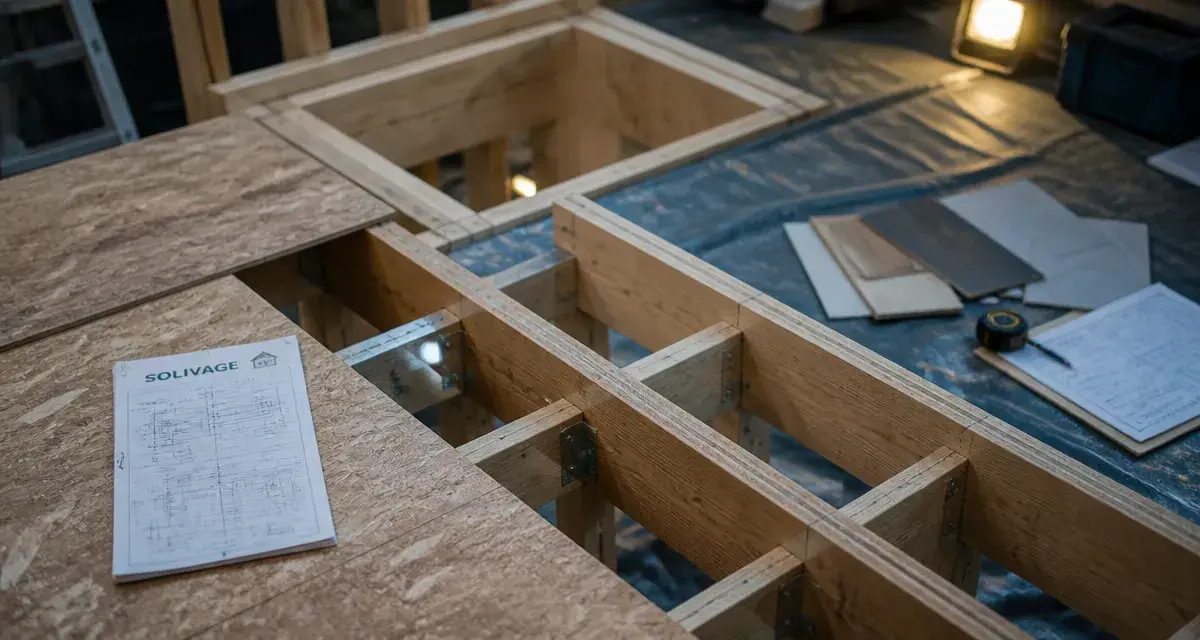 Solivages : solives sur muralière, plancher OSB, réservation d’escalier