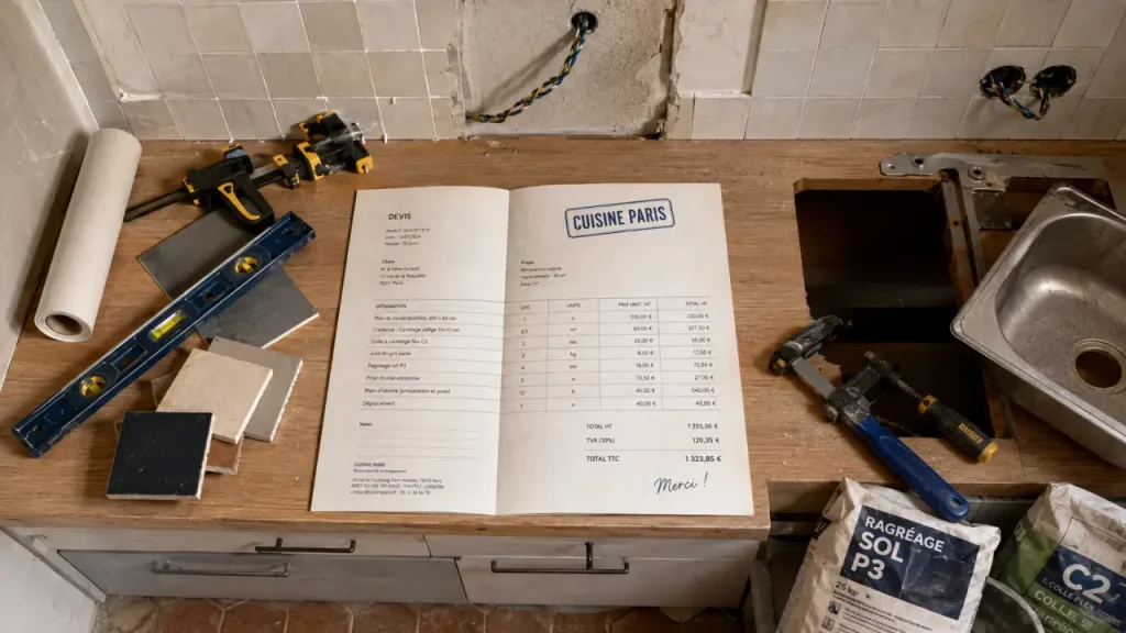 Travaux de cuisine près de Paris : 600 à 2.200 € le m² et les postes qui font varier le devis