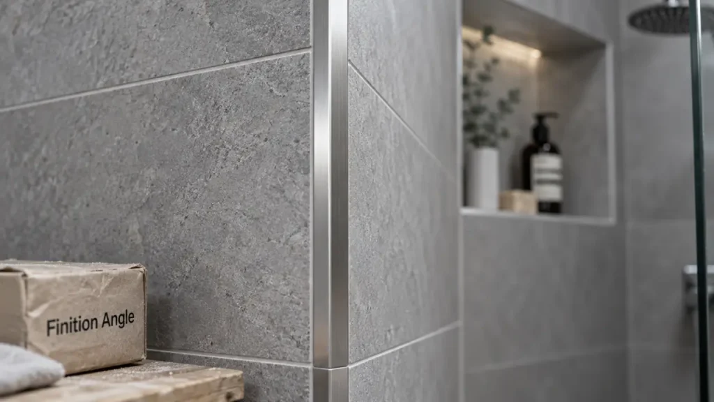 Angle en carrelage : profilé de finition au coin de douche