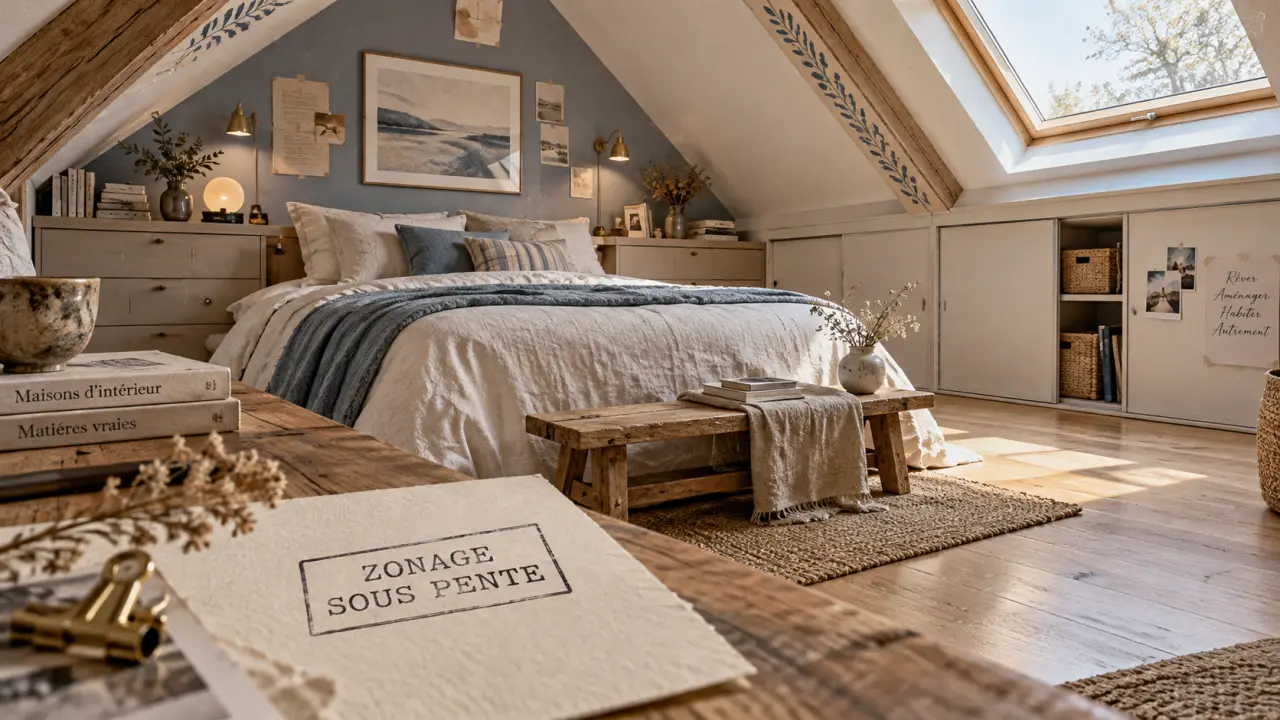Chambres mansardées : lit et rangements sous pente en chambre mansardée