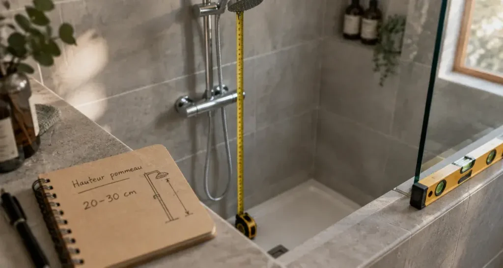 Hauteur d'un pommeau de douche : mesure du sol fini