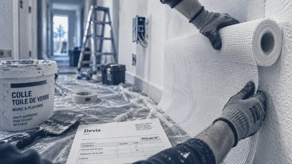 Prix m2 toile de verre posé dans un couloir rénové