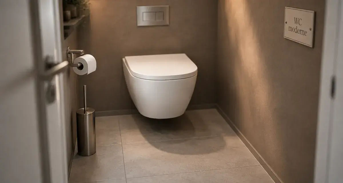 Toilettes modernes : WC suspendu, sol dégagé, entretien facile